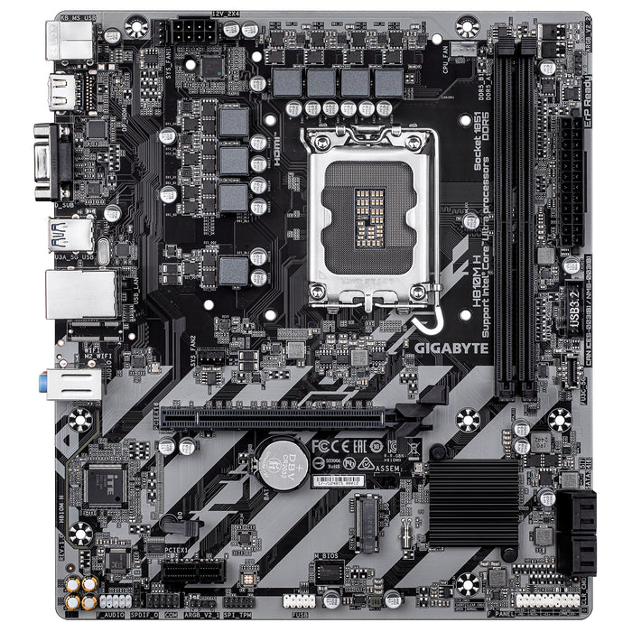 GIGABYTE H810M H Motherboard - Intel Core Ultra (Series 2) CPUs, 4+1+2 Phases VRM, up to 6400MHz DDR5, 1xPCIe 4.0 M.2, 1GbE LAN, USB 3.2 Gen 1