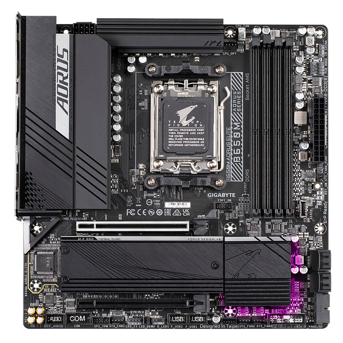 GIGABYTE B650M AORUS ELITE Motherboard - AMD Ryzen 9000 CPUs, 12+2+2 Phases VRM, up to 8000MHz DDR5, 1xPCIe 5.0 + 1xPCIe 4.0 M.2, 2.5GbE LAN, USB 3.2 Gen 2x2