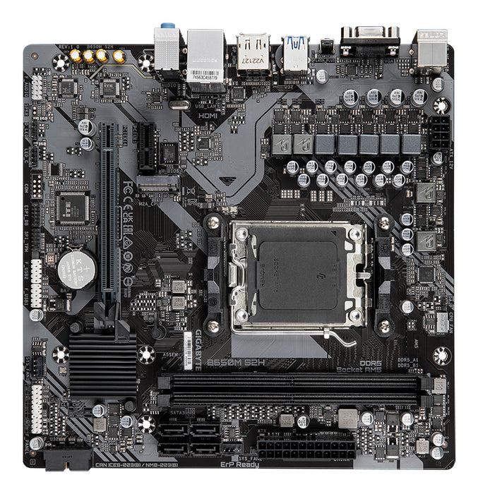 GIGABYTE B650M S2H Motherboard - AMD Ryzen 9000 Series CPUs, 5+2+2 Phases VRM, up to 6400MHz DDR5 (OC), 1xPCIe 4.0 M.2, GbE LAN, USB 3.2 Gen 1