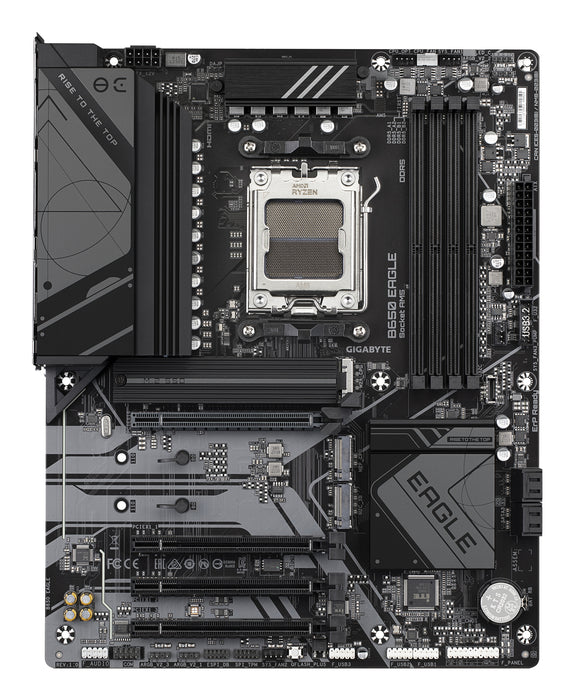 GIGABYTE B650 EAGLE Motherboard - AMD Ryzen 9000 Series CPUs, 12+2+2 Phases VRM, up to 7600MHz DDR5 (OC), 1xPCIe 5.0 + 2xPCIe 4.0 M.2, GbE LAN, USB 3.2 Gen 2