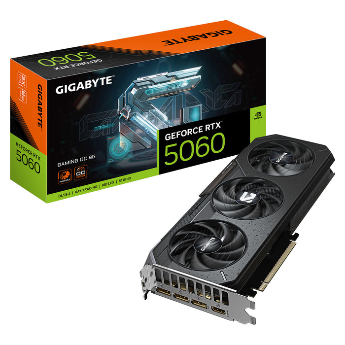 GIGABYTE GeForce RTX 5060 GAMING OC 8G Graphics Card - 8GB GDDR7, 128bit, PCI-E 5.0, 2595 MHz Core Clock, 3 x DisplayPort, 1 x HDMI, GV-N5060GAMING OC-8GD
