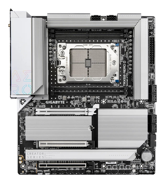 GIGABYTE TRX50 AERO D Motherboard - Supports AMD Ryzen Threadripper 9000 Series CPUs, 16+8+4 Phases Digital VRM, up to 7800MHz DDR5 (OC), 3xPCIe 5.0 + 1xPCIe 4.0 M.2, Wi-Fi 7, 10GbE LAN, USB4
