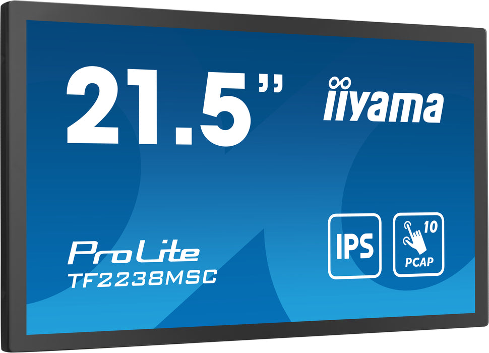 Pantalla de señalización digital iiyama TF2238MSC-B1, 55,9 cm (22"), LED, 600 cd/m², Full HD, negra, táctil