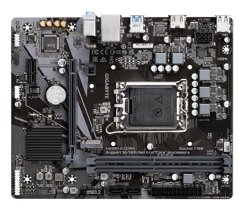GIGABYTE H610M K DDR4 Motherboard - Supports Intel Core 14th Gen CPUs, 3+1+1 Phases Hybrid Power Design, up to 3200MHz DDR4, 1xPCIe 3.0 M.2, GbE LAN, USB 3.2 Gen 1