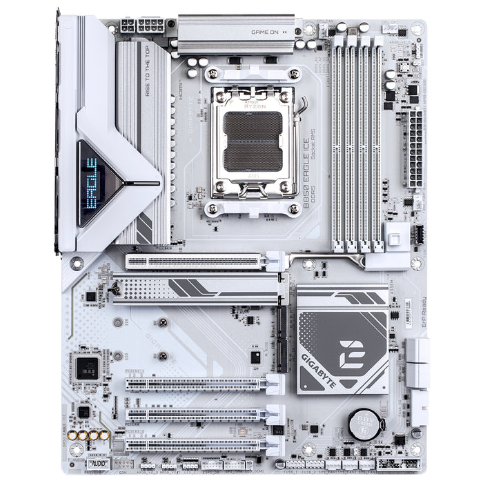 GIGABYTE B850 EAGLE ICE Motherboard - AMD Ryzen 9000 Series CPUs, 8+2+2 Phases Digital VRM, up to 8200MHz DDR5 (O.C), 1xPCIe 5.0 + 2xPCIe 4.0 M.2, 2.5 GbE LAN, USB 3.2 Gen 2