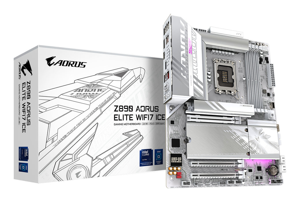 GIGABYTE Z890 AORUS ELITE WIFI7 ICE Motherboard - Supports Intel Core Ultra (Series 2) CPUs, 16+1+2 phases VRM, up to 8800MHz DDR5 (OC), 1xPCIe 5.0 + 3xPCIe 4.0, Wi-Fi 7, 2.5GbE LAN, Thunderbolt 4