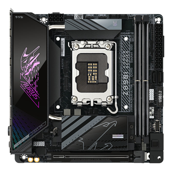 GIGABYTE Z890I AORUS ULTRA Motherboard - Supports Intel Core Ultra (Series 2) CPUs, 8+1+2 phases VRM, up to 8800MHz DDR5 (OC), 1xPCIe 5.0 + 1xPCIe 4.0, Wi-Fi 7, 2.5GbE LAN, Thunderbolt 4