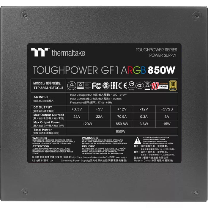 Ventilador ARGB Thermaltake Toughpower GF1 Gold de 850 W