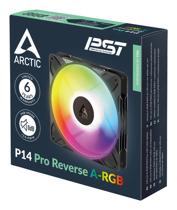 ARCTIC Freezer P14 Pro Reverse A-RGB - 140 mm A-RGB PWM Fan with Cable Splitter