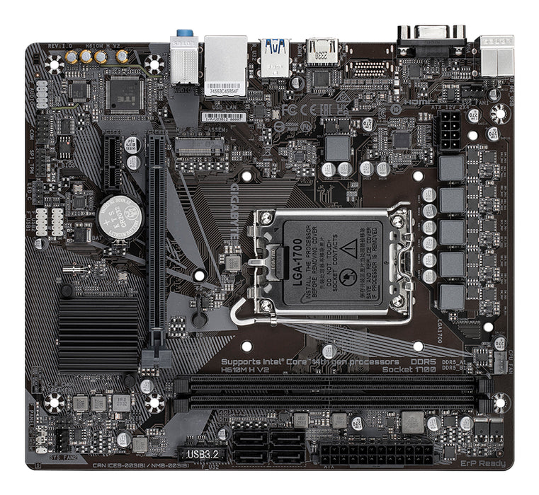 GIGABYTE H610M H V2 Motherboard - Supports Intel Core 14th CPUs, 4+1+1 Hybrid Digital VRM, up to 5600MHz DDR5, 1xPCIe 3.0 M.2, GbE LAN, USB 3.2 Gen 1