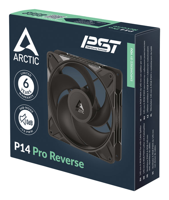 ARCTIC Freezer P14 Pro Reverse - 3 Pack - 140 mm A-RGB PWM Fan with Cable Splitter