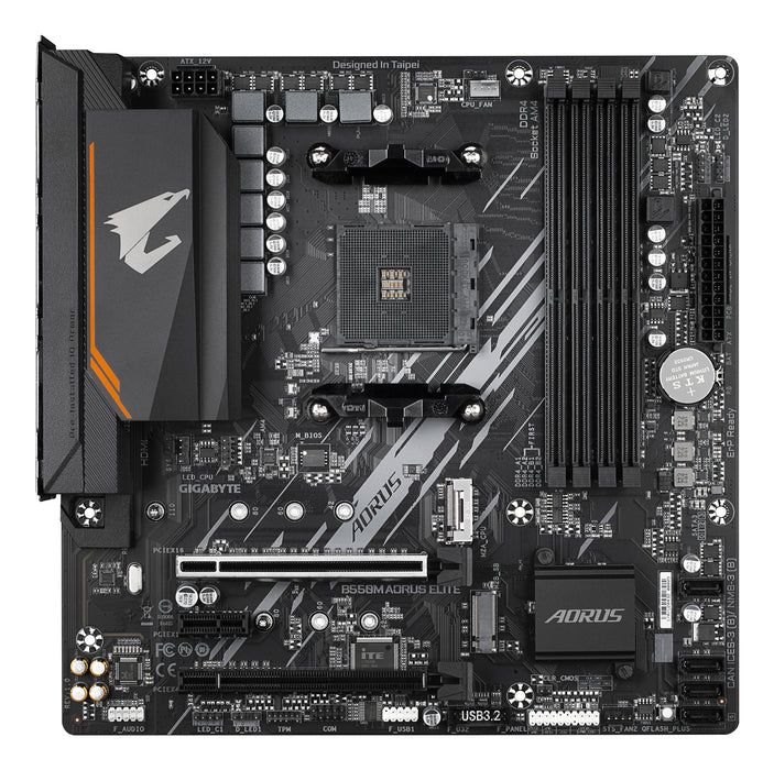 GIGABYTE B550M AORUS ELITE Motherboard - AMD Ryzen 5000 CPUs, 5+3 Phases VRM, up to 4733MHz DDR4, 1xPCIe 4.0 + 1xPCIe 3.0 M.2, 1GbE LAN, USB 3.2 Gen 1