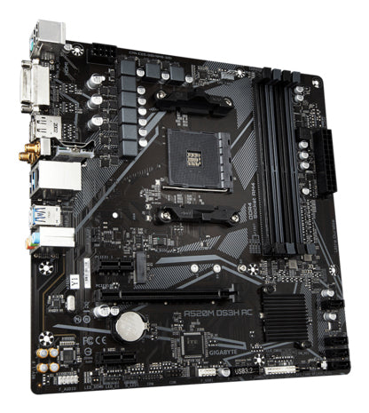 GIGABYTE A520M DS3H AC Motherboard - AMD Ryzen 5000 Series CPUs, 5+3 Phases VRM, up to 4733MHz DDR5 (OC), 1xPCIe 3.0 M.2, GbE LAN, WIFI 5, USB 3.2 Gen 1