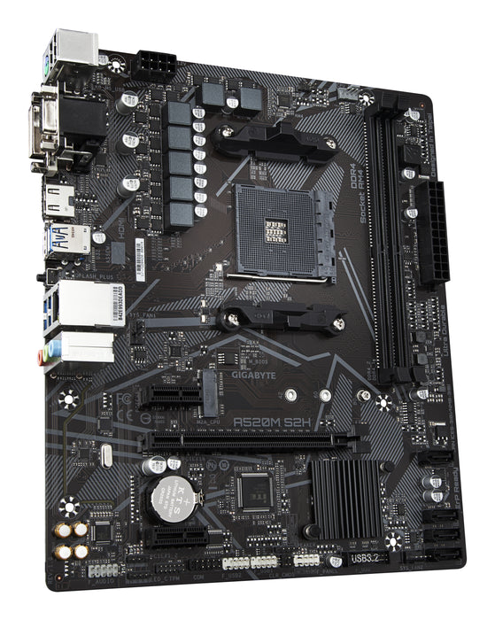 GIGABYTE A520M S2H Motherboard - Supports AMD Ryzen 5000 Series AM4 CPUs, 4+3 Phases Pure Digital VRM, up to 5100MHz DDR4 (OC), PCIe 3.0 x4 M.2, GbE LAN, USB 3.2 Gen 1