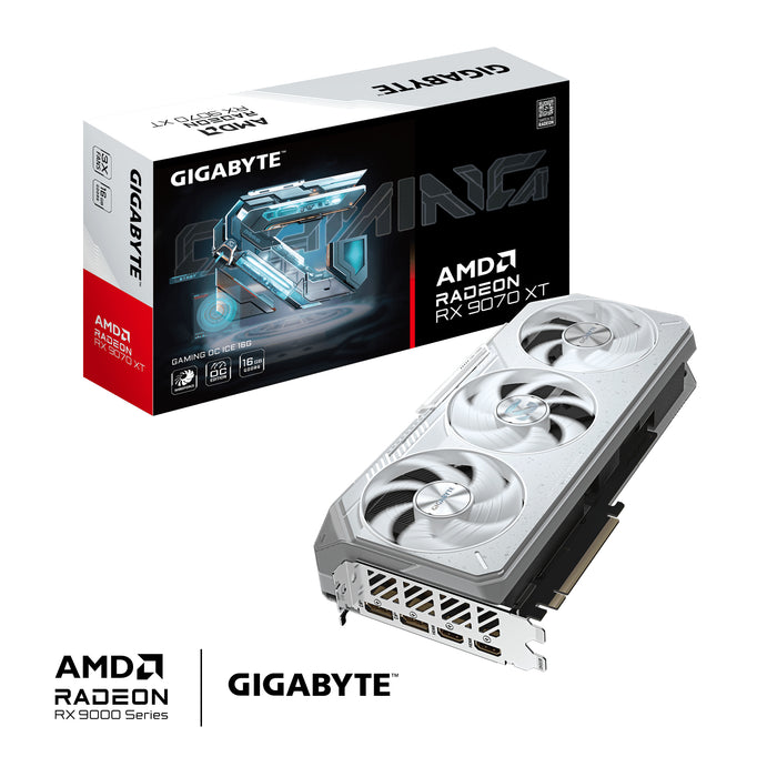 GIGABYTE Radeon RX 9070 XT GAMING OC ICE 16G Graphics Card - 16GB GDDR6, 256bit, PCI-E 5.0, 3060 MHz Core Clock, 2 x DisplayPort, 2 x HDMI, GV-R907XGAMINGOCICE-16GD