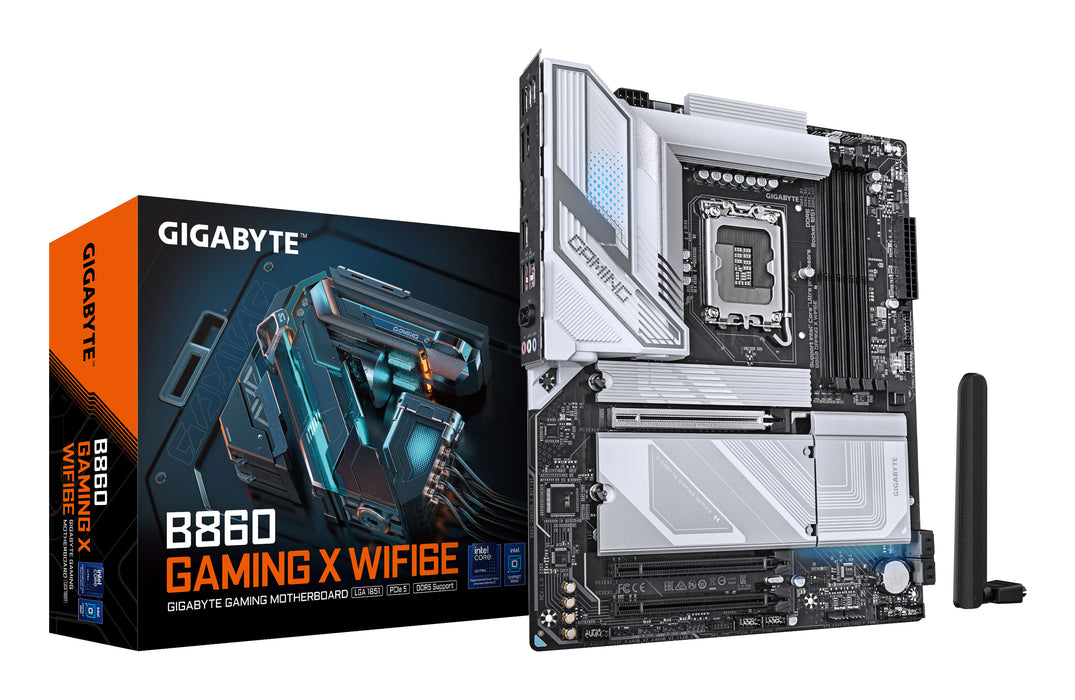 GIGABYTE B860 GAMING X WIFI6E Motherboard - Intel Core Ultra Series CPUs, 12+1+2+1 Phases VRM, up to 9066MHz DDR5, 1xPCIe 5.0 + 2xPCIe 4.0 M.2, 2.5GbE LAN, WIFI 6E, USB4