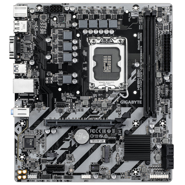GIGABYTE H810M S2H Motherboard - Intel Core Ultra (Series 2) CPUs, 4+1+2 Phases VRM, up to 6400MHz DDR5, 1xPCIe 4.0 M.2, 1GbE LAN, USB 3.2 Gen 1