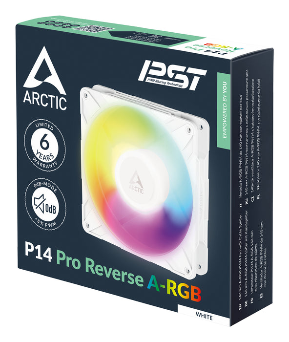 ARCTIC Freezer P14 Pro Reverse A-RGB (White) - 140 mm A-RGB PWM Fan with Cable Splitter