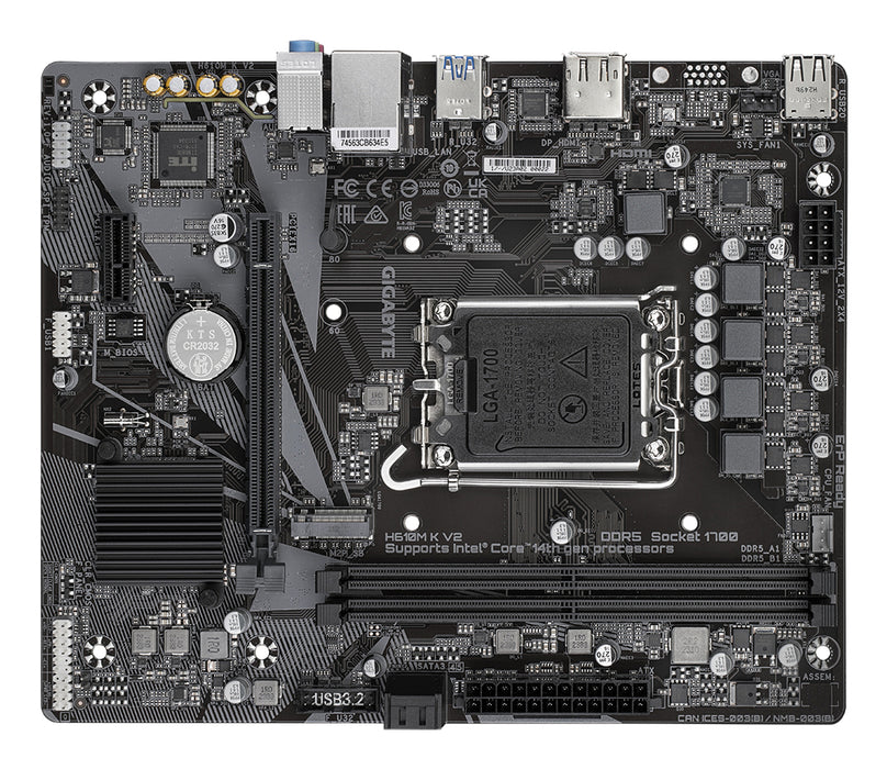 GIGABYTE H610M K V2 Motherboard - Intel Core 14th CPUs, up to 5600MHz DDR5, 1xPCIe 3.0 M.2, 1GbE LAN, USB 3.2 Gen 1