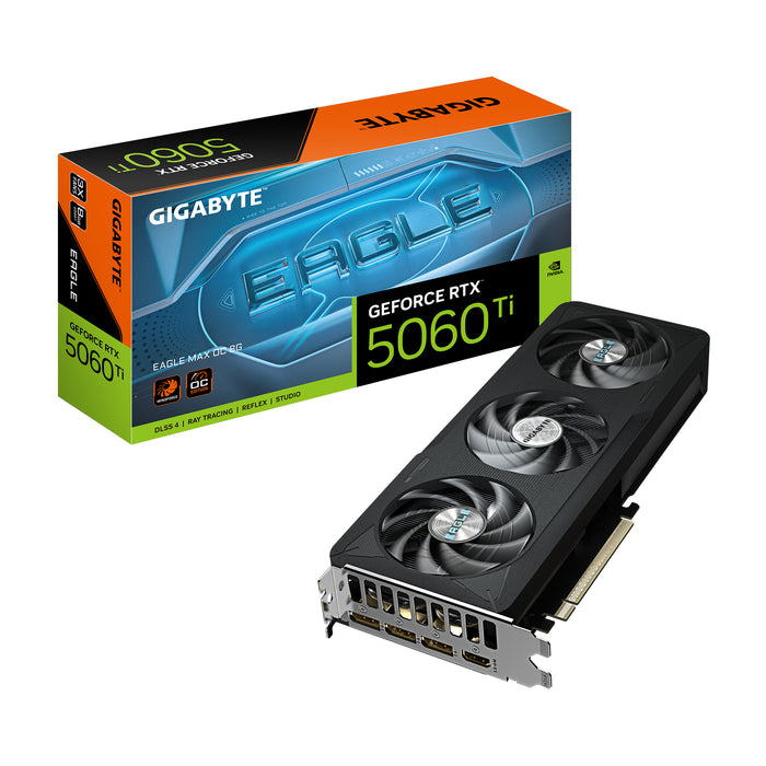 GIGABYTE GeForce RTX 5060 Ti EAGLE MAX OC 8G Graphics Card - 8GB GDDR7, 128bit, PCI-E 5.0, 2617MHz Core Clock, 3 x DP, 1 x HDMI, NVIDIA DLSS 4, GV-N506TEAGLEMAX OC-8GD
